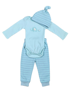 Infant Cotton Outfit Set with Hat - Surf Elephants