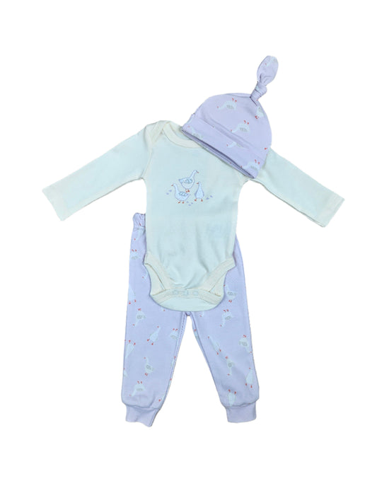 Infant Cotton Outfit Set with Hat - Lavender Goose