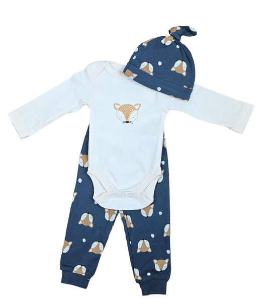 Infant Cotton Outfit Set with Hat - Ebony Foxes