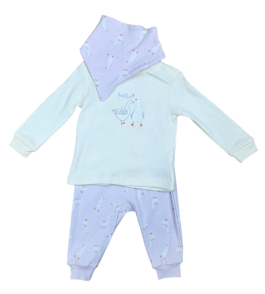 Infant Cotton Outfit Set with Bib - Lavender Goose