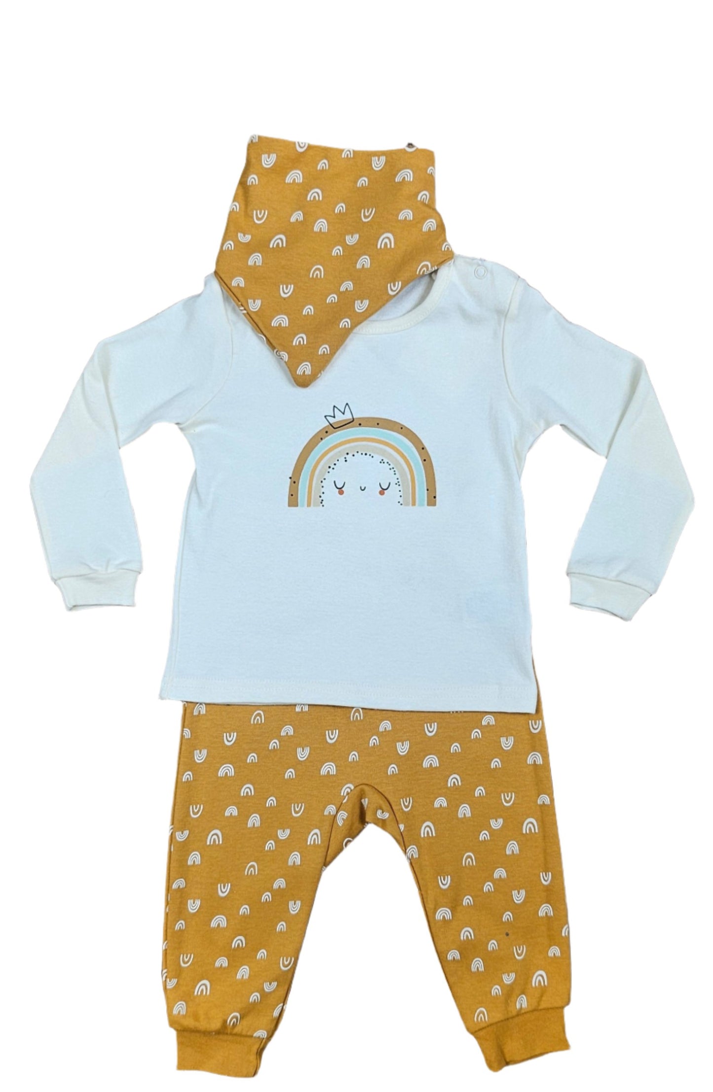 Infant Cotton Outfit Set with Bib - Spruce Rainbows