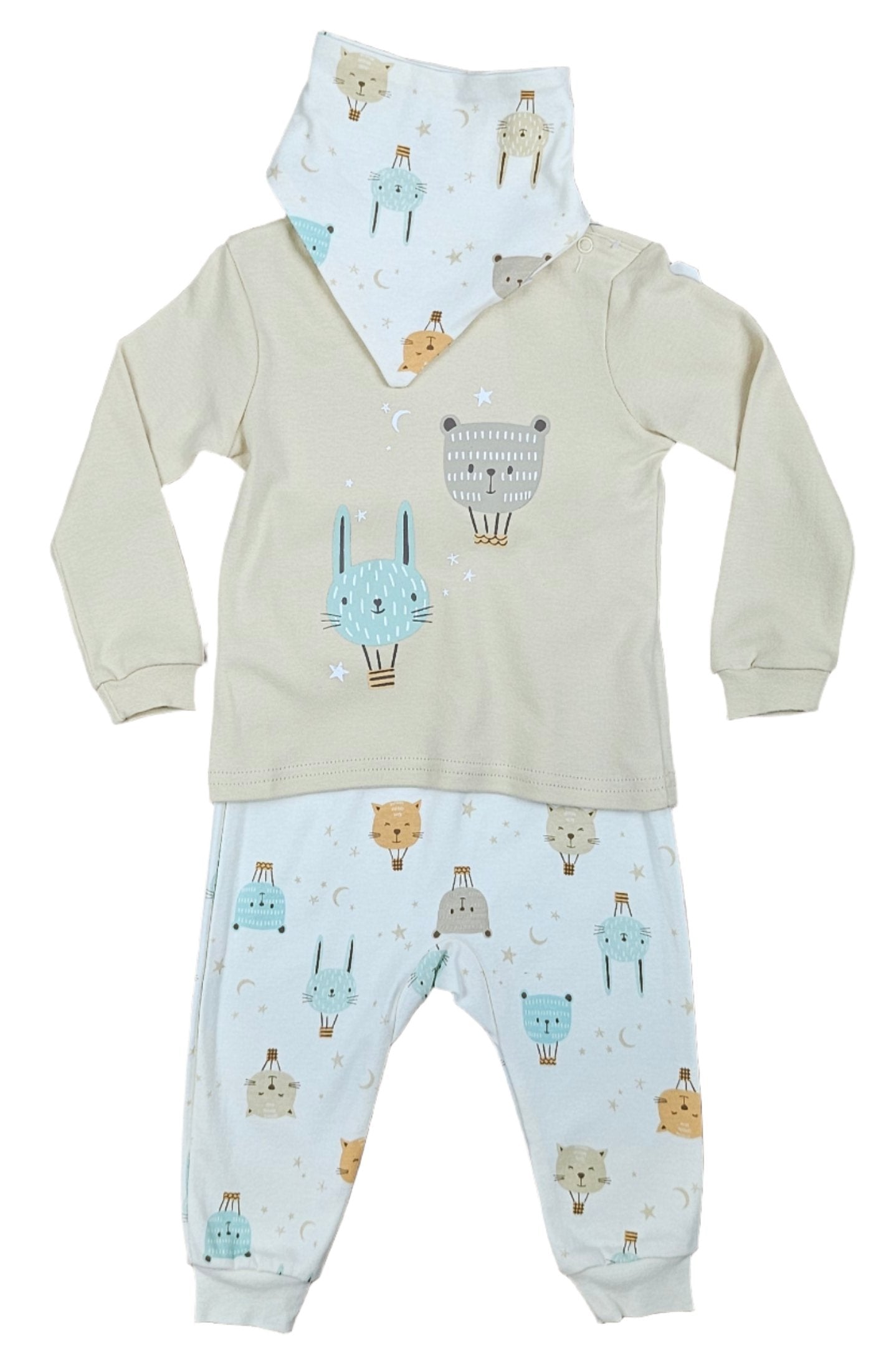 Infant Cotton Outfit Set with Bib - Egret Animal Balloons