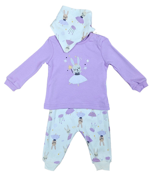 Infant Cotton Outfit Set with Bib - Egret Dancers