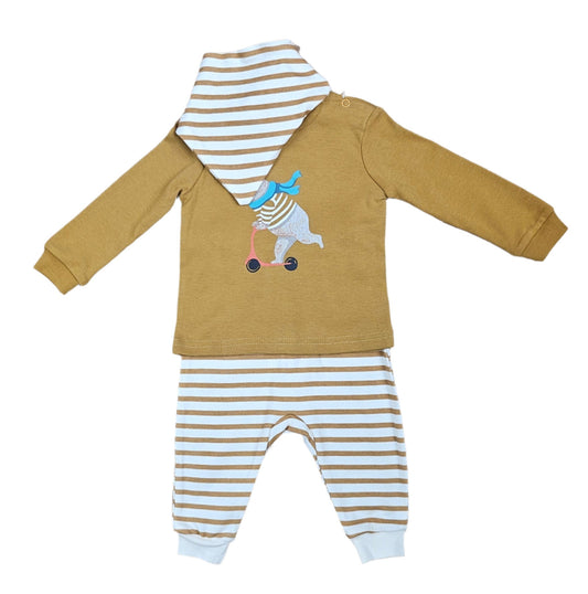 Infant Cotton Outfit Set with Bib - Meerkat Friends