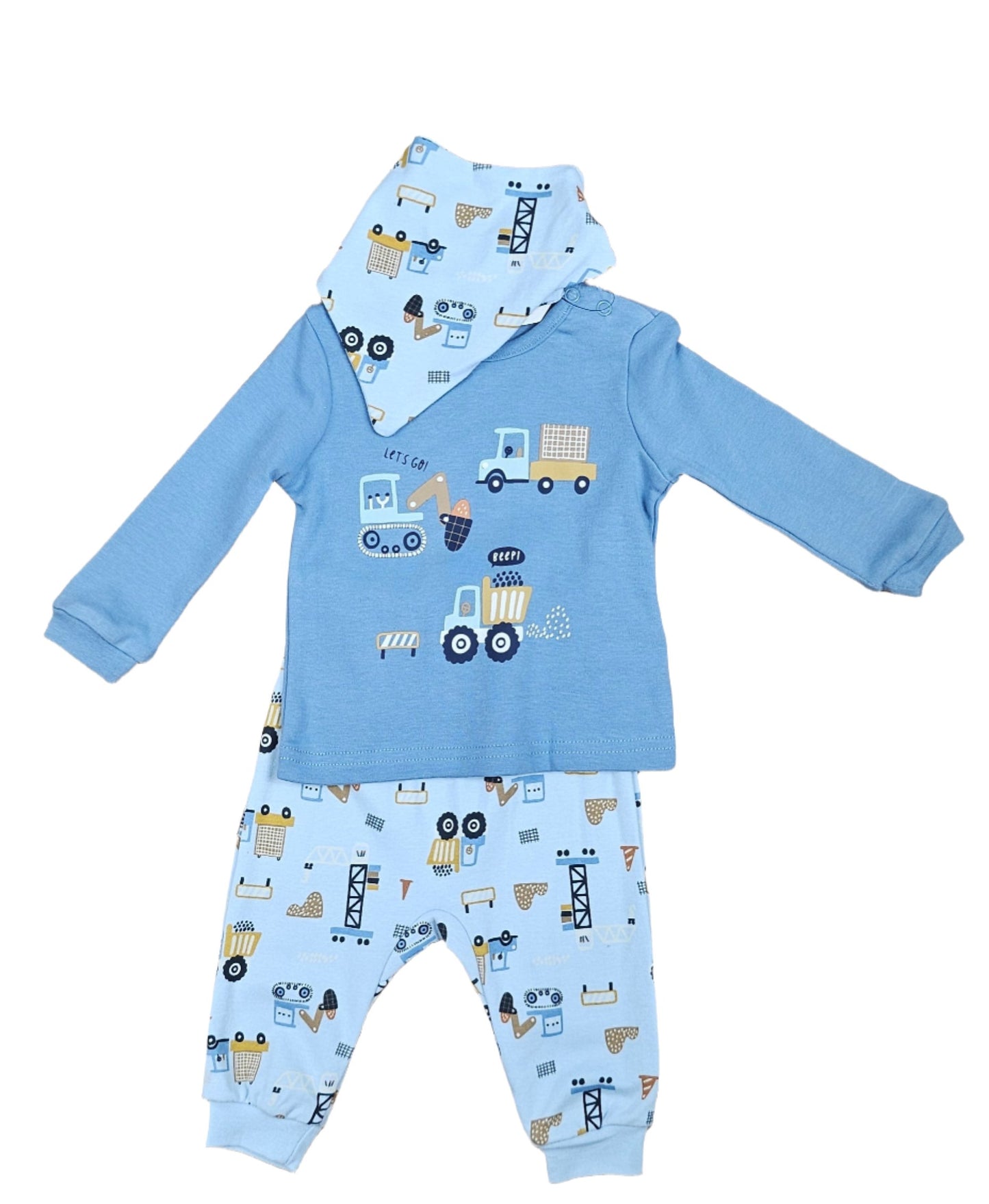 Infant Cotton Outfit Set with Bib - Denim Construction