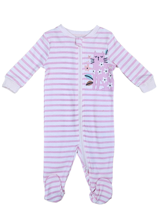 Cotton Sleeper - Pink Kitty Stripe