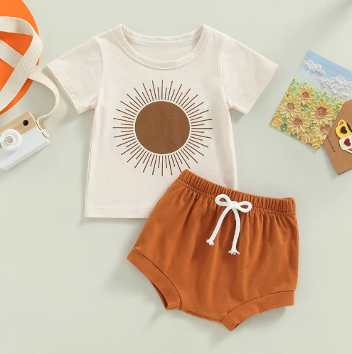 Short Sleeve Sun Print Tee Set