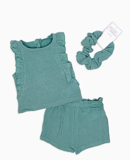 Blue Ruffle Edge Shorts Set