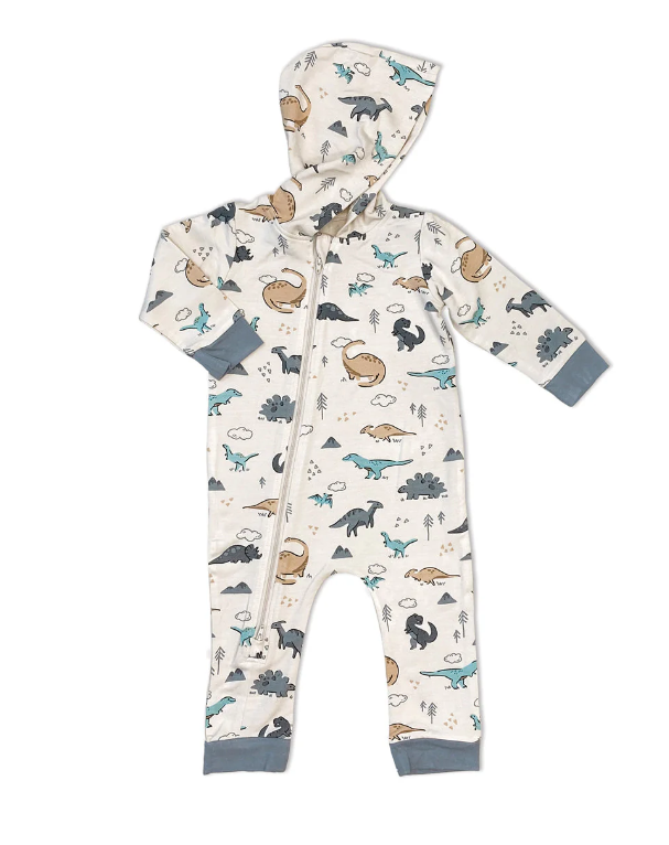 Bamboo Fleece Hooded Romper (Dino Delight Print)