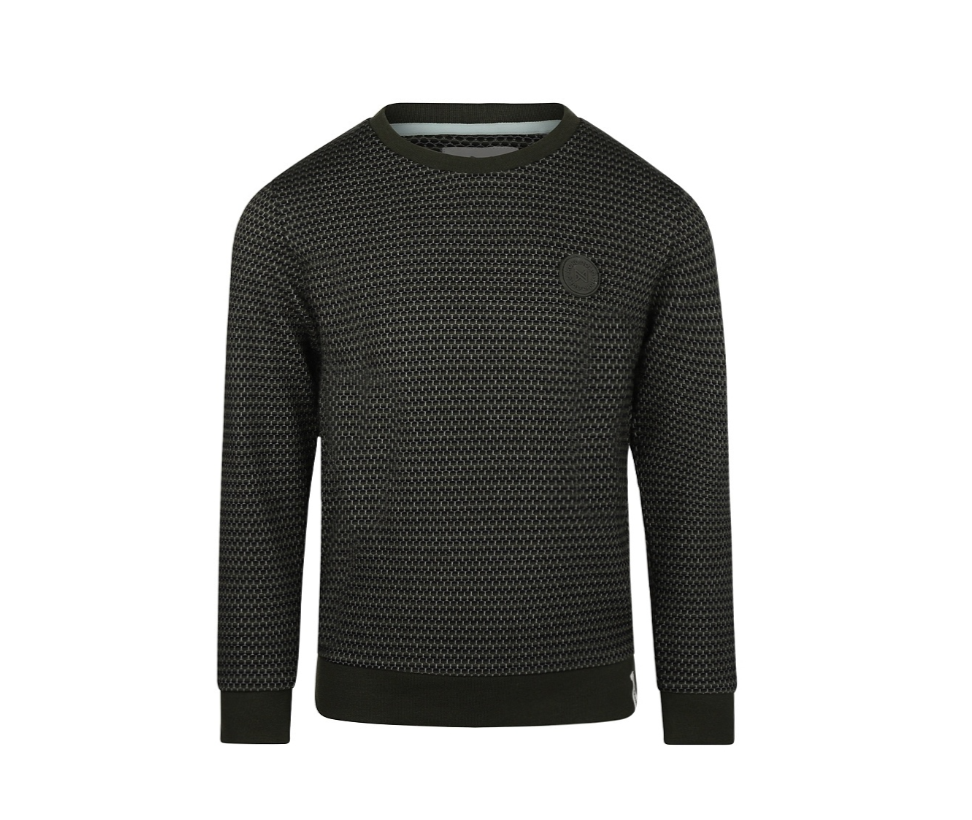 Boy's Dark Green Textured Crewneck