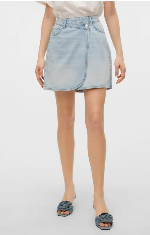 Mid Rise Short Wrap Denim Skirt