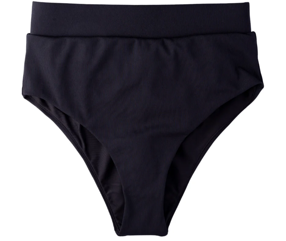 Black Ribbed Women's High Waisted Bikini Bottoms