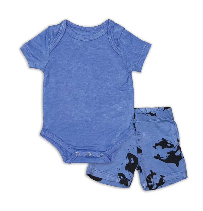 Bamboo Short Sleeve Onesie & Short Set(Ocean/Orca)