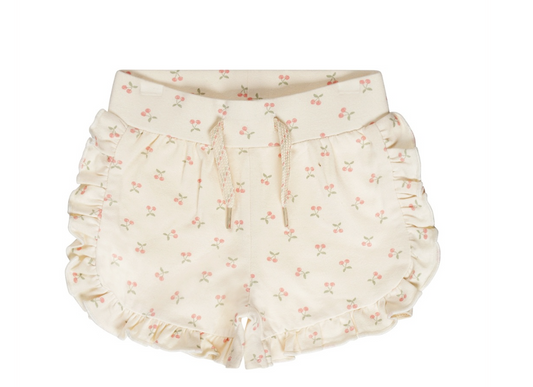 Off White Cherry Shorts w/ Ruffles