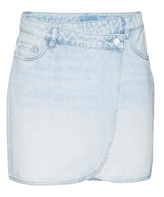 Mid Rise Short Wrap Denim Skirt