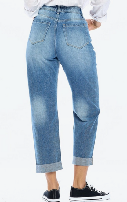 High Rise Solid Mom Jeans