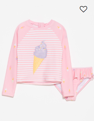 Pink Cloud Ice Cream Long Sleeve Rash guard & Ruffle Bottom Set