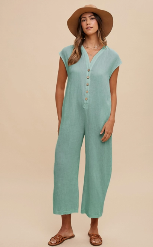 Cotton Gauze Button Down Jumpsuit