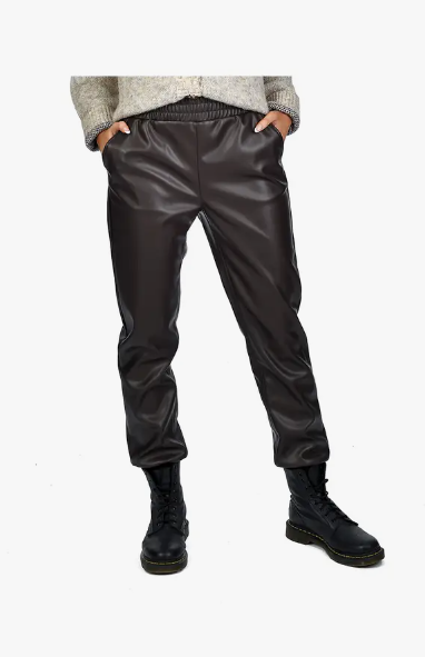 Bella Vegan Leather Jogger w/ Rib Cuff