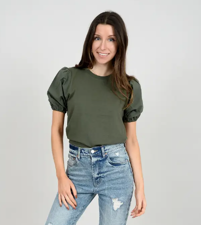 Tamara Jersey Top w/ Poplin Sleeves