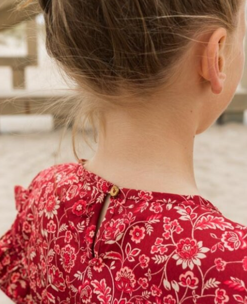 Red Floral Flutter Sleeve Dress