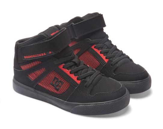 Children's DC Shoes Pure High Elastic Lace Shoes -Black/Black/Red