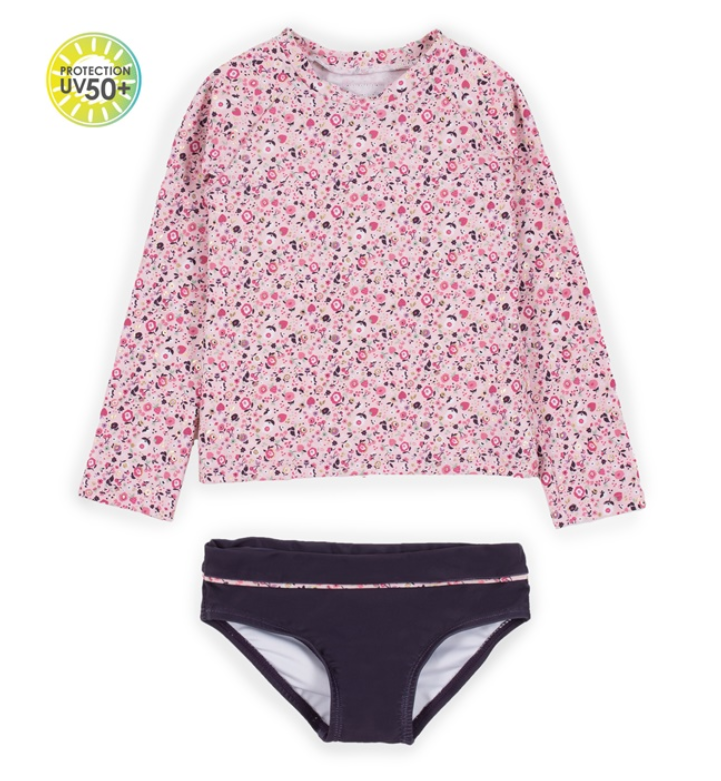 Floral Long Sleeve 2pc Swimsuit